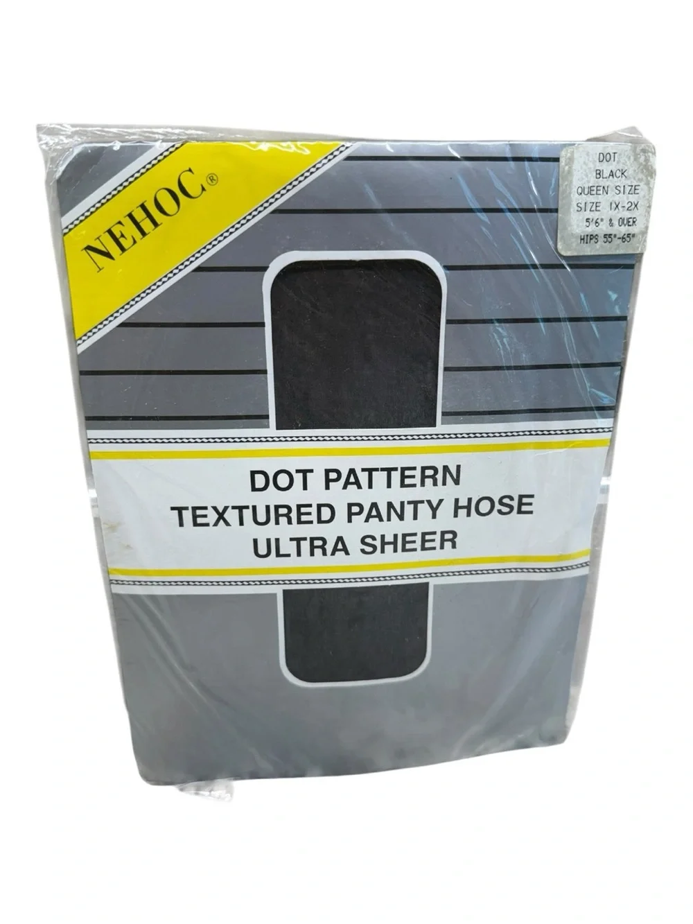 Vintage Nehoc Dot Pattern Textured Ultra Sheer Pantyhose Queen 1X-2X Black